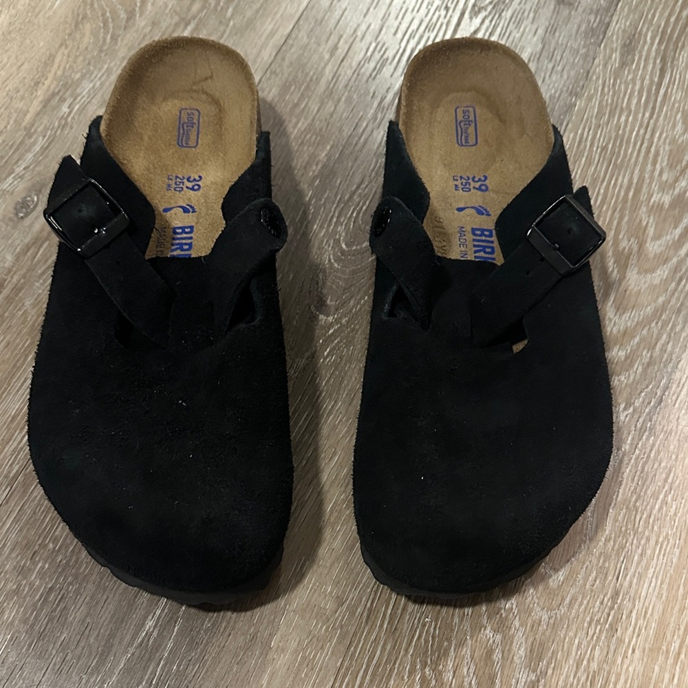Birkenstock Black Suede Boston Clogs